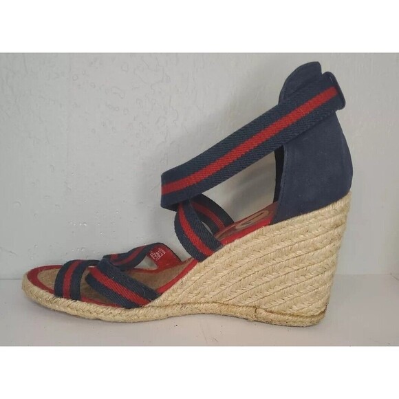 Ralph Lauren Red and Navy Wedge Sandals - Picture 6 of 8